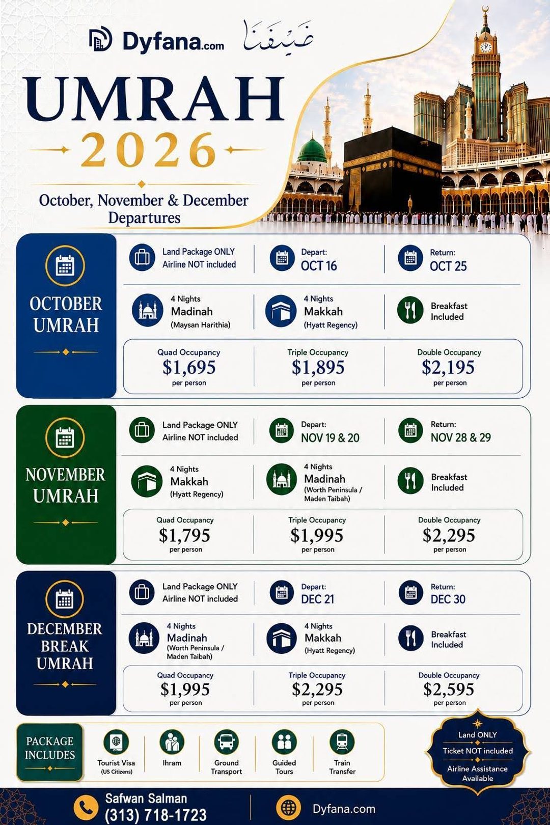 Folleto de las salidas grupales de Umrah 2026